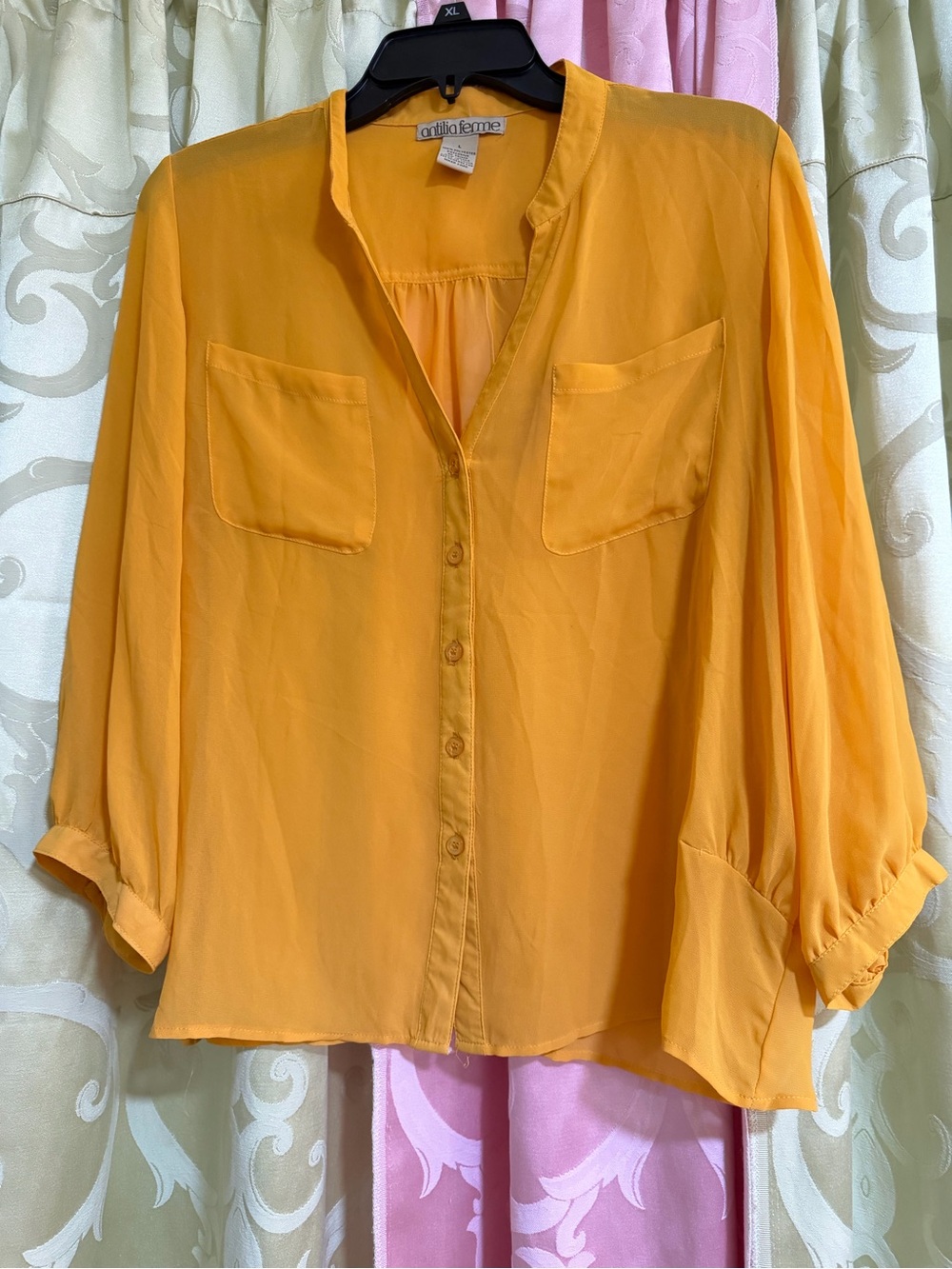 Antilia Femme Bright Yellow Button-Front Pocket Blouse